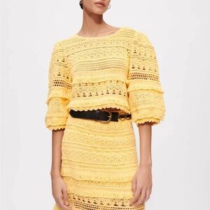 Maje Yellow Crochet Top With Fringing